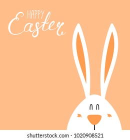 Hand drawn vector illustration with cute cartoon bunny, Happy Easter lettering. Isolated objects. Vector illustration. Festive design elements. Concept for greeting card, invitation.