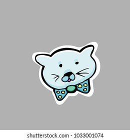 Hand drawn vector illustration. Cute funny kitten. Sticker. Cartoon patch badges.