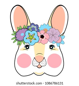 hand drawn vector illustration of cute romantic bunny girl with flowers/can be used for kid's or baby's shirt design/fashion print design/fashion graphic