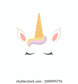 Hand drawn vector illustration of a cute funny unicorn face cake decoration. Isolated objects on white background. Flat style design. Concept for children print.