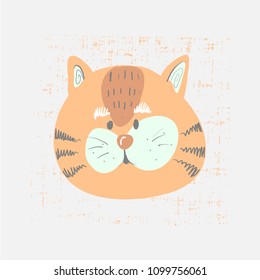 Hand drawn vector illustration of a cute funny tribal tiger with feathers, lettering quote Born to be wild. Isolated objects. Scandinavian style flat design. Concept for children print.