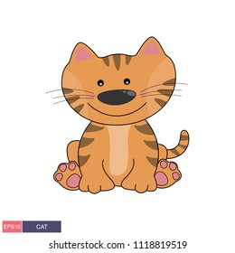 Hand drawn vector illustration of a cute funny cat. Isolated objects on white background. Design concept for children t-shirt.