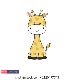 Hand drawn vector illustration of a cute funny giraffe. Isolated objects on white background. Design concept for children t-shirt.