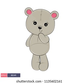Hand drawn vector illustration of a cute funny bear. Isolated objects on white background. Design concept