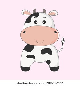 Hand drawn vector illustration of a cute funny cow. Isolated objects on white background. Design concept