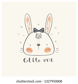 hand drawn vector illustration of cute romantic bunny girl with .can be used for kid's or baby's shirt design,fashion print design,fashion graphic