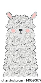Hand drawn vector illustration of a cute funny llama. Isolated objects. Scandinavian style flat design. Concept