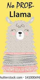 Hand drawn vector illustration of a cute funny llama. Isolated objects on white. Scandinavian style flat design. Inscription No Drama - Lama