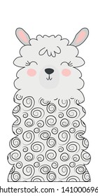 Hand drawn vector illustration of a cute funny llama. Isolated objects on white. Scandinavian style flat design.