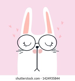 hand drawn vector illustration of cute romantic bunny girl, can be used for kid's or baby's shirt design, fashion print design.