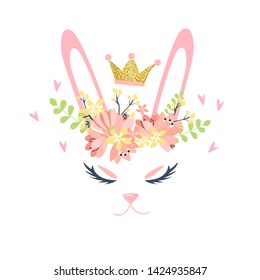 hand drawn vector illustration of cute romantic bunny girl, can be used for kid's or baby's shirt design, fashion print design.
