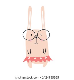 hand drawn vector illustration of cute romantic bunny girl, can be used for kid's or baby's shirt design, fashion print design.