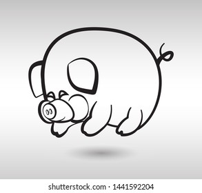 Hand drawn vector illustration of a cute traditional Chinese pig. 