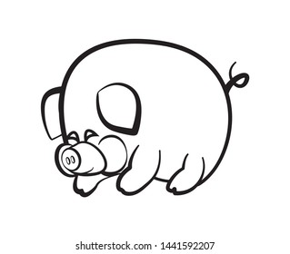 Hand drawn vector illustration of a cute traditional Chinese pig. 
