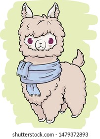 Hand drawn vector illustration of a cute funny llama 