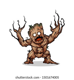 Hand drawn Vector Illustration Cute Tree Monster