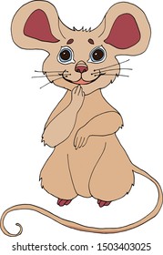 Hand drawn vector illustration of a cute funny mouse girl in a dress, with a ribbon. Isolated objects on white background. Scandinavian style flat design. Concept for children print. Cartoon character