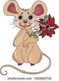 Hand drawn vector illustration of a cute funny mouse . Isolated objects on white background. Scandinavian style flat design. Concept for children print. Cartoon character new year 2020