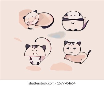 Hand drawn vector illustration of cute cat