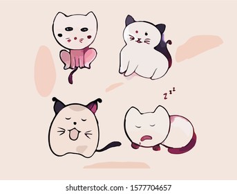 Hand drawn vector illustration of cute cat