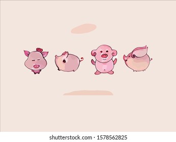 Hand drawn vector illustration of cute pig