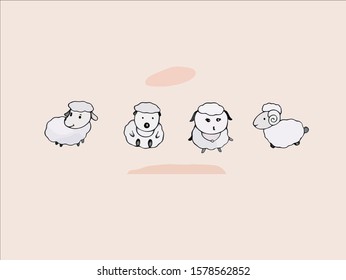 Hand drawn vector illustration of cute sheep