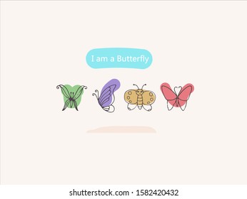 Hand drawn vector illustration of cute butterfly