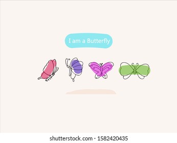 Hand drawn vector illustration of cute butterfly