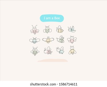 Hand drawn vector illustration of cute bee