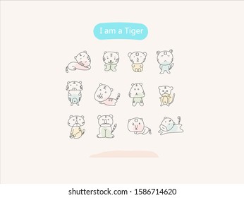 Hand drawn vector illustration of cute tiger