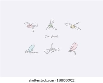 Hand drawn vector illustration of cute dragonfly; simple line-drawing dragonfly