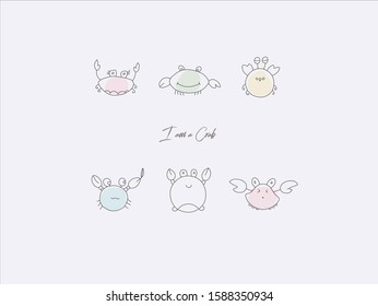 Hand drawn vector illustration of cute crab; simple line-drawing crab
