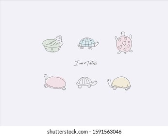 Hand drawn vector illustration of cute tortoise, simple line-drawing tortoise,Crawling turtle