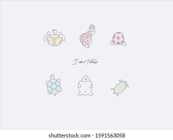 Hand drawn vector illustration of cute tortoise, simple line-drawing tortoise,Turtle indented in the shell