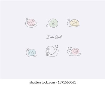 Hand drawn vector illustration of cute snail, simple line-drawing snail, snail shell