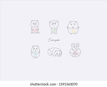 Hand drawn vector illustration of cute panda, simple line-drawing panda,Sleeping panda