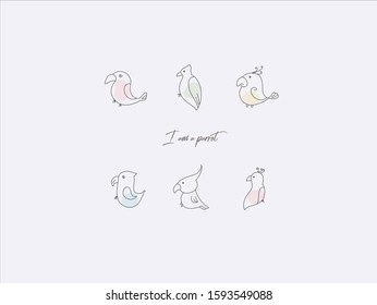 Hand drawn vector illustration of cute parrot, simple line-drawing parrot