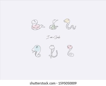 Hand drawn vector illustration of cute snake, simple line-drawing snake,snake cartoon 