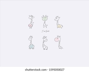 Hand drawn vector illustration of cute giraffe, simple line-drawing giraffe, giraffe cartoon