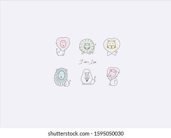 Hand drawn vector illustration of cute lion, simple line-drawing lion,lion cartoon