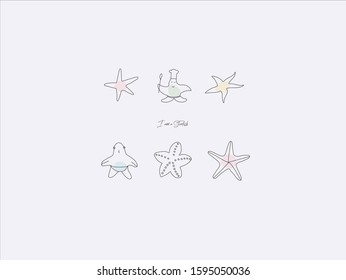 Hand drawn vector illustration of cute starfish, simple line-drawing starfish, starfish cartoon