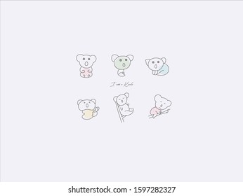Hand drawn vector illustration of cute Koala, simple line-drawing Koala