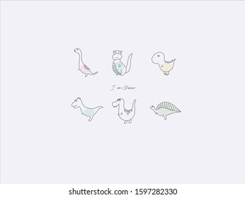Hand drawn vector illustration of cute dinosaur, simple line-drawing dinosaur