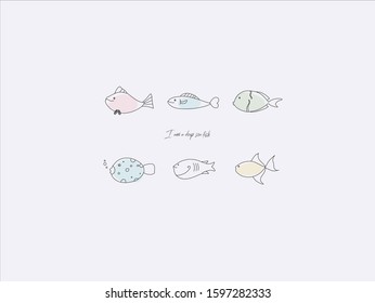 Hand drawn vector illustration of cute deep sea fish, simple line-drawing deep sea fish,Spitting sea fish