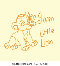 Hand drawn vector illustration of a cute lion with lettering quote Scandinavian style flat design. Concept for children print.