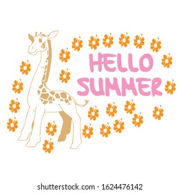 Hand drawn vector illustration of a cute giraffe  with lettering quote Scandinavian style flat design. Concept for children print.