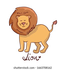 Hand drawn vector illustration of cute funny cartoon lion. Isolated objects. Concept for children. Cute cartoon lion. Vector Illustration. for print print for t-shirts, home decor, posters, cards