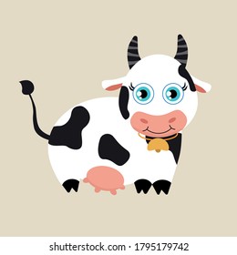 Hand drawn vector illustration of a cute cow. Vector Illustration.