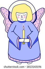 Hand drawn vector illustration of a cute Christmas angel with a candle. Christmas spirit collection