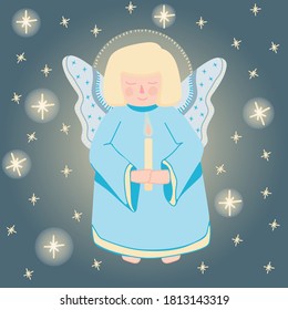 Hand drawn vector illustration of a cute Christmas angel with a candle. Christmas spirit collection